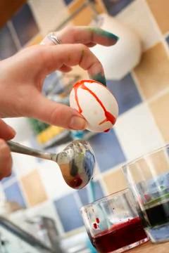 Dying of the eggs for Easter Stock Photos