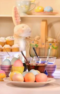 Dying eggs for Easter Stock Photos