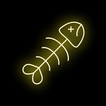 Dying fish skeleton neon light outline glowing icon Illustrazione stock