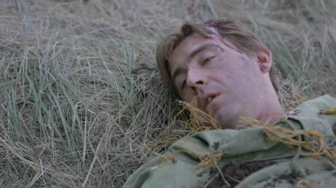 The dying Soviet soldiers. World war II. The reconstruction of the battle Stock Footage 60031065