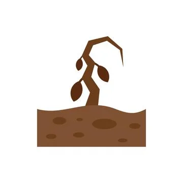 Dying tree with few leaves growing from dirt Stock Illustration