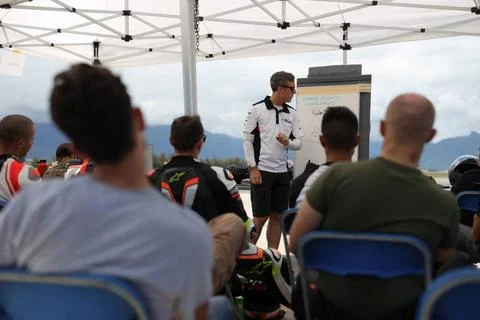 Dylan Code, Lead Instructor, gives a riding class during the California Su... Stock Photos