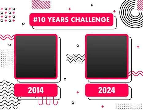 Dynamic 10 Years Challenge Concept with Pink and Black Color Scheme for Social Stock Illustration