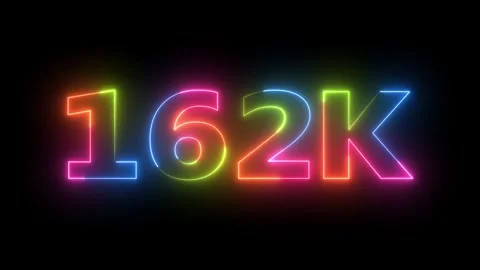 Dynamic 162K Neon Counter Animation  Multicolor Glowing Digits Motion Graph.. Stock Footage 330414073