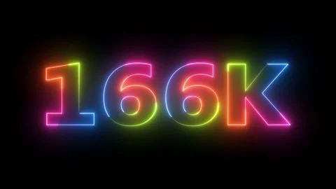 Dynamic 166K Neon Counter Display Animated Motion Graphics Digital Concept Lo Video stock 330414431