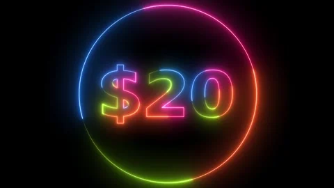 Dynamic 20 Dollar Price Tag Neon Glowing Loop Animation Vibrant Colors Movi.. Stock Footage 330411632