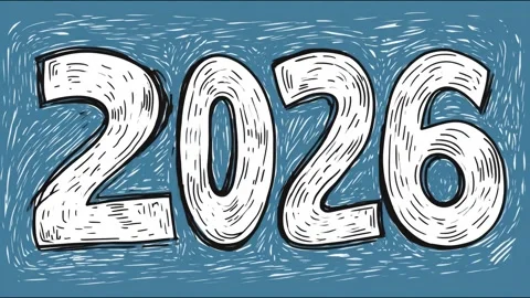 Dynamic 2026 animated chalk scribble sequence on blue background Stock Footage 314666557