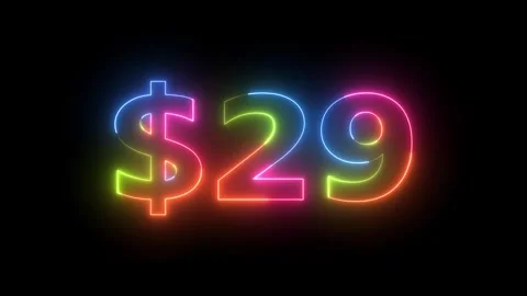 Dynamic 29 Dollar Neon Sign Displaying Vibrant RGB Color Cycle Glowing Anim.. Video stock 330412450