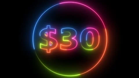 Dynamic 30 Dollar Neon Sign Animation Glowing Multicolored Oval Outline Mon.. 库存影片 330416177