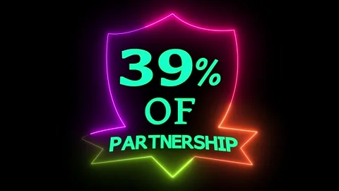 Dynamic 39% Partnership Text Neon Sign with Shimmering Light on Black Backg.. Stock Footage 328567054