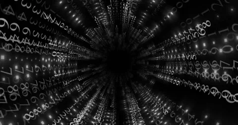 Dynamic 3D animation of a digital vortex filled with flowing binary numbers Stock Footage 318484033