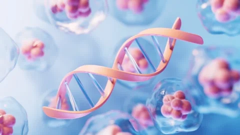 Dynamic 3d animation of dna molecule structure rotating in cellular environ.. Stock Footage 332318151