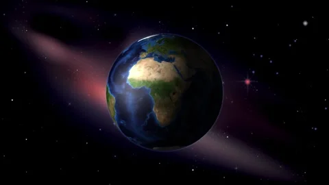 Dynamic 3D animation of earth and moon rotating in space against starry bac.. Vídeos de archivo 332593290