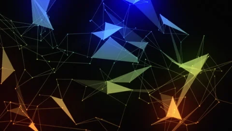 A dynamic 3D animation featuring a network of interconnected geometric shapes in Stockbeeldmateriaal 280139656