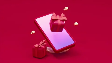 A dynamic 3d animation of a floating red gift box with a bow above a mobile.. 動画素材 332222087