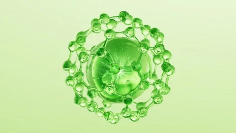 Dynamic 3d animation of green molecule with rotating spheres, showcasing ab.. Stockbeeldmateriaal 332390265