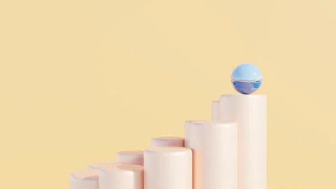 Dynamic 3D Animation with Reactive Pillars Adjusting to Sphere Position Video stock 293473671