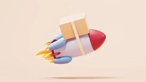 A dynamic 3d animation of a rocket carrying a package in a looping motion o.. Stock Footage 332390783