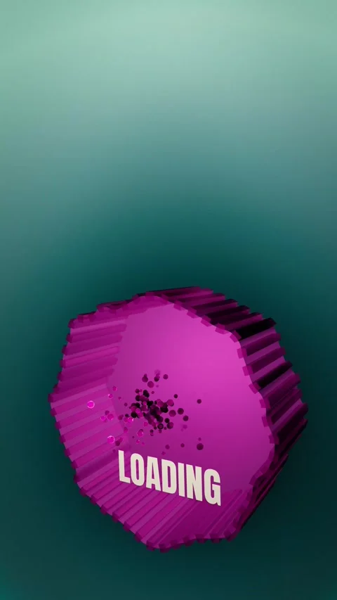 Dynamic 3D animation of a rotating pink "LOADING" object. Stock Footage 311100022
