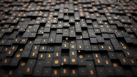 Dynamic 3D binary matrix loop with raised square tiles. 動画素材 344169794