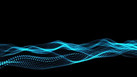 Dynamic 3D blue waveform against a black background, representing digital wav Stock-Footage 277676946