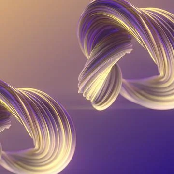 A dynamic 3D composition of two woven shapes in gold and purple Stock Illustration