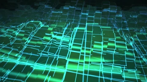 Dynamic 3d Digital Landscape Flying over Neon Grid Futuristic Tech Backgrou.. Stock Footage 343694579