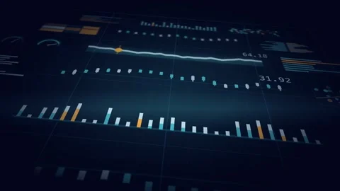 Dynamic 3D Financial Data Visualization with Holographic Chart and Diagonal Came Stock Footage 340194687