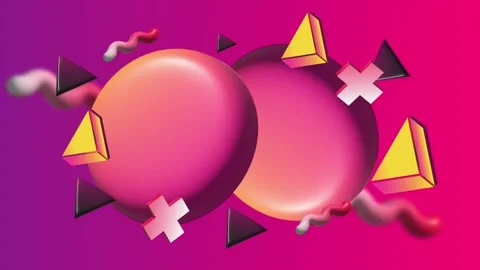 Dynamic 3D geometric composition with glowing pink and gold elements Stock Footage 320781505
