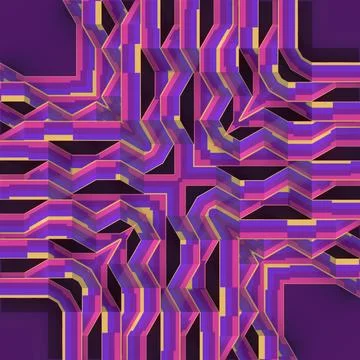 Dynamic 3D Geometric Maze Abstract Purple and Pink Intertwined Lines Stock Illustration