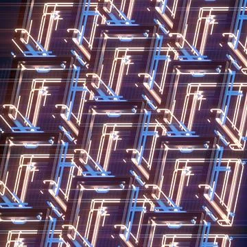 Dynamic 3D Glass Frame Cascade with White and Blue Neon Glow Stock Illustration