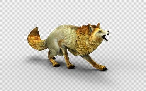 A dynamic 3D illustration captures a spirited golden fox in mid-stride, exu.. Stock Illustration