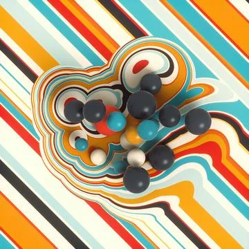 Dynamic 3D render Background with Teal Stripes and Black Spheres 스톡 일러스트
