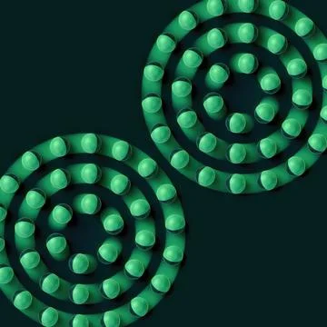 Dynamic 3D Render of Concentric Neon Green Spheres on Dark Background Stock Illustration