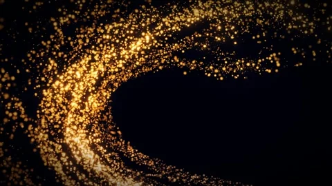 Dynamic 3D render of golden light trails swirling against a dark background Stock Footage 342363384