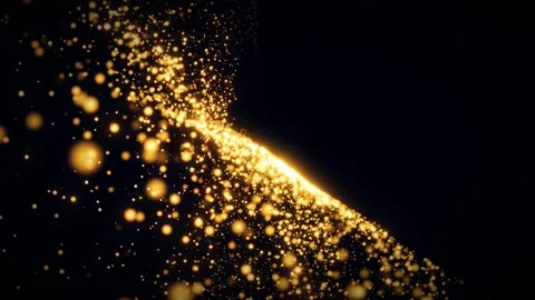 Dynamic 3D render of golden light streaks with glowing particles. Stock Footage 342363631