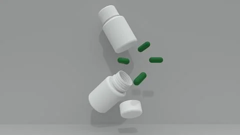 Dynamic 3D Render of Green Capsules Spilling Stock Illustration