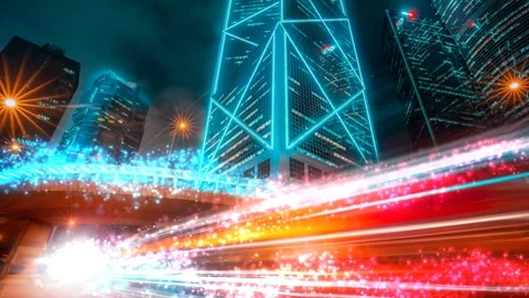 A dynamic 3D render of Kong Kong with bright, colorful light effects. Stock Footage 346889062