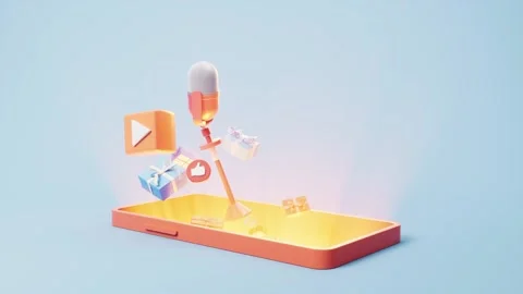 Dynamic 3d render of an orange mobile phone on a light blue background, fea.. Stock Footage 332315211