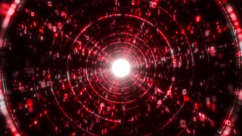 Dynamic 3d render of a red digital data tunnel for technology concepts Stock Footage 318114580