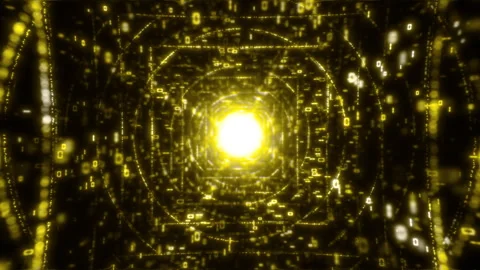 Dynamic 3d render of a yellow data stream tunnel for business, information, and Stock Footage 318936237