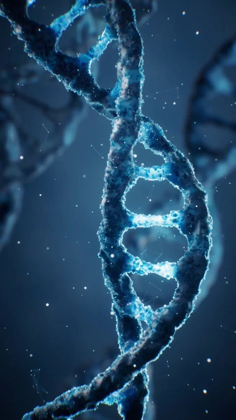 Dynamic 3d rendering of dna double helix strand rotating in blue glowing li.. Vídeos de archivo 332149268