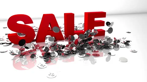 Dynamic 3d sale event concept - letters pushing nickel coins towards viewer Video stock 55288219