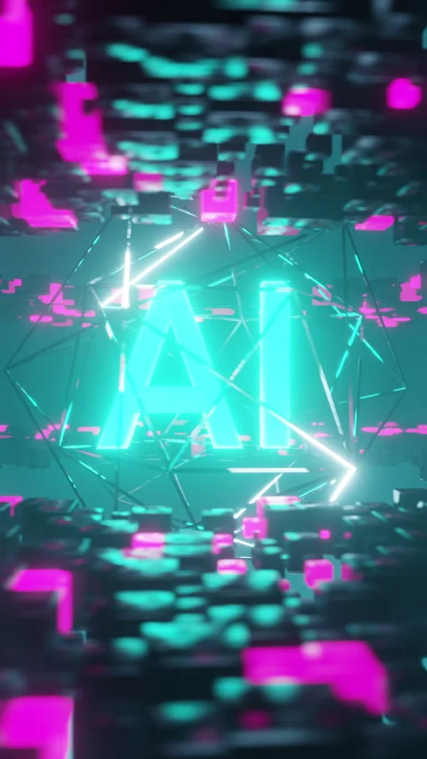 Dynamic 3D Sci-Fi Animation of AI Text vertical Stock Footage 276426296