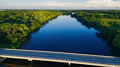 Dynamic 4K Cinematic Aerial View of Flooding River Stock Footage 313908829
