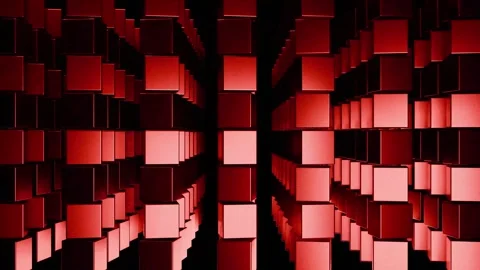 Dynamic 4K Loop: Shifting Ruby Red Metallic Cubes Pattern on Dark Backgroun.. Stock Footage 326071080