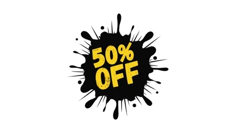 Dynamic 50 percent discount splash animation with yellow text Видео 316577840