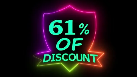 Dynamic 61% Discount Offer Animation Neon Glow on Dark Background Marketing.. Stock Footage 329543749