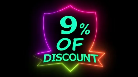 Dynamic 9 percent discount neon sign animation business retail promotion vide Stock Footage 329545347