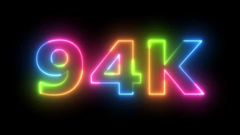 Dynamic 94K Counter Animation Glowing Neon Light Numbers on Dark Background.. Vidéo 330419792